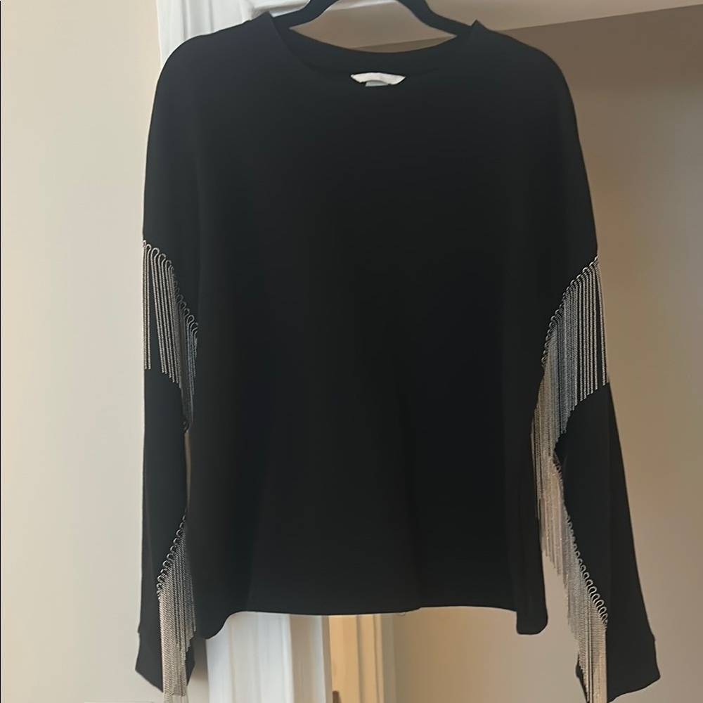 H&M Black Sweatshirt with Fringe Sleeves